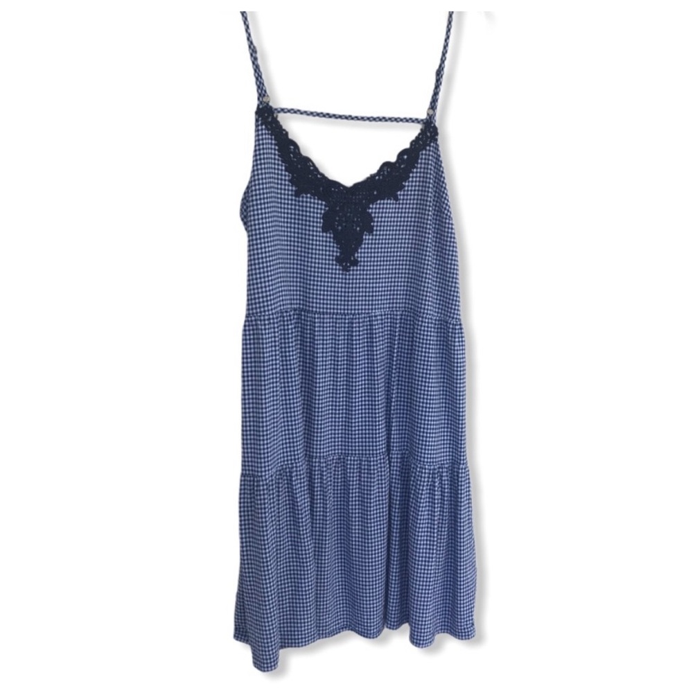 Addition Elle Gingham Print Dress with Navy Lace